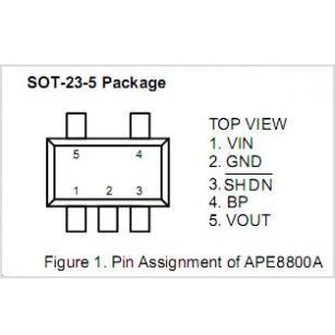 APE8800A-25Y5P IC 300mA 2.5V Low Dropout Linear Regulator with Shutdown 